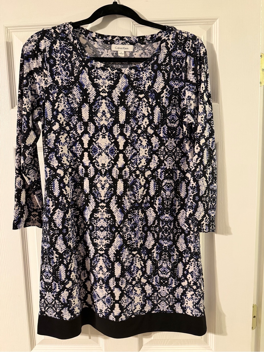 Calvin Klein Black, White & Blue Snake-Print dress